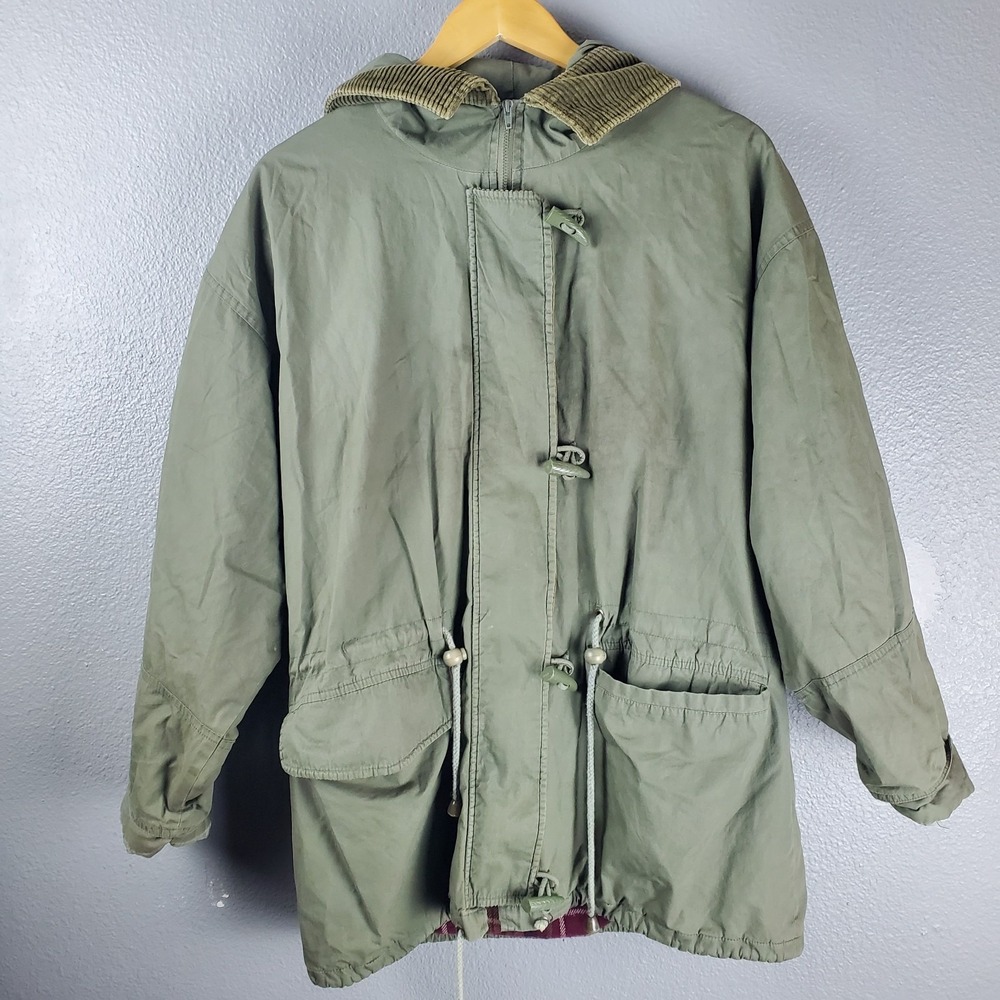 Vintage Style Mens Green Military Parka L Gorpcore Utility Hooded Cotton Coat